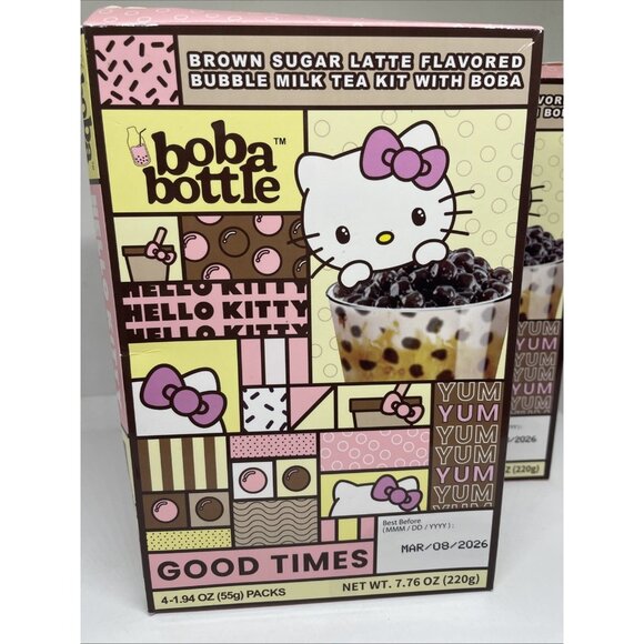 2x Sanrio Hello Kitty Boba Bottle Brown Sugar Latte Bubble Milk Tea Drink Kit - Picture 2 of 3